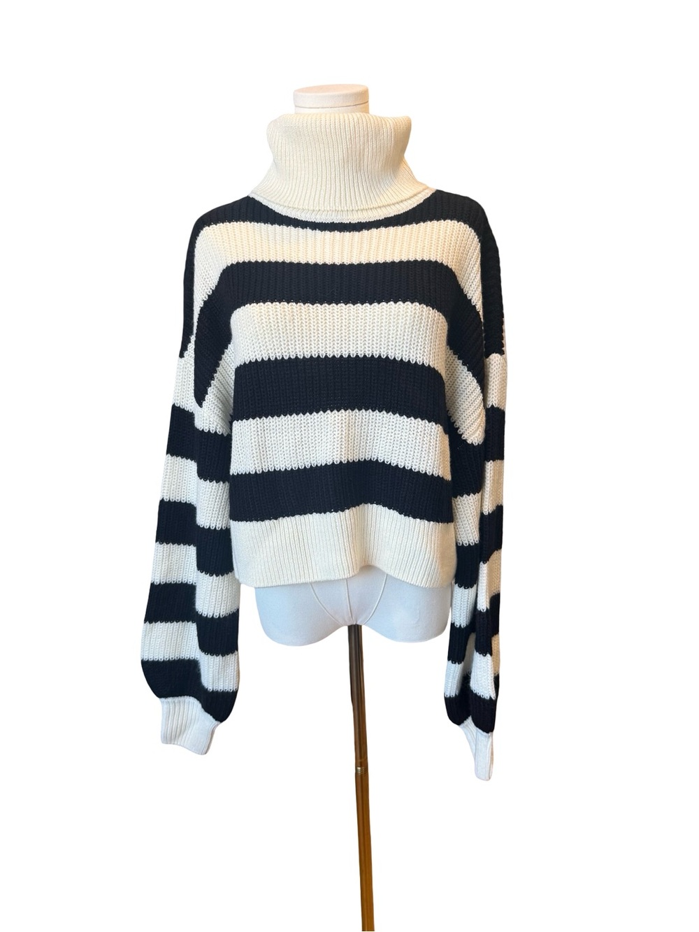 REVIEW Striped Black White Turtleneck Sweater Medium